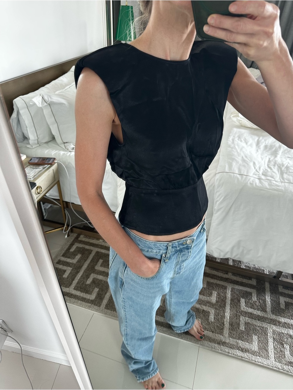 ba&sh Black Structured Cap-Sleeve Tank Top